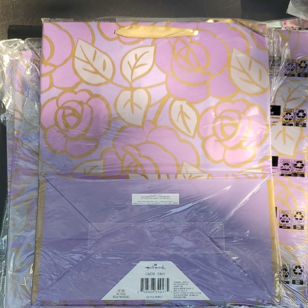 Hallmark Lavender and Gold Rose Gift Bag